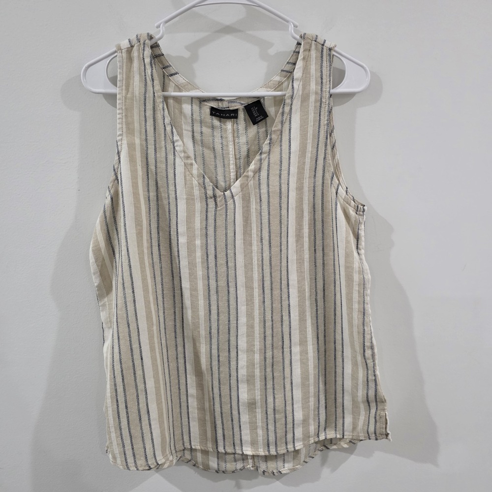 Tahari Womens Linen Top Size Small Striped Beach Euro Summer Coastal Beach
